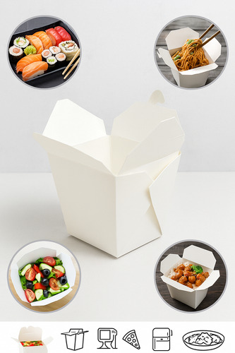 Caja Comida China, Chilaquiles, Bonles, Pastas, Alitas 32oz Blanco