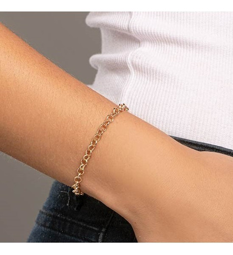Pulseira Rommanel Elo Português Grosso Banhado A Ouro 550399 Diâmetro 19 Cm