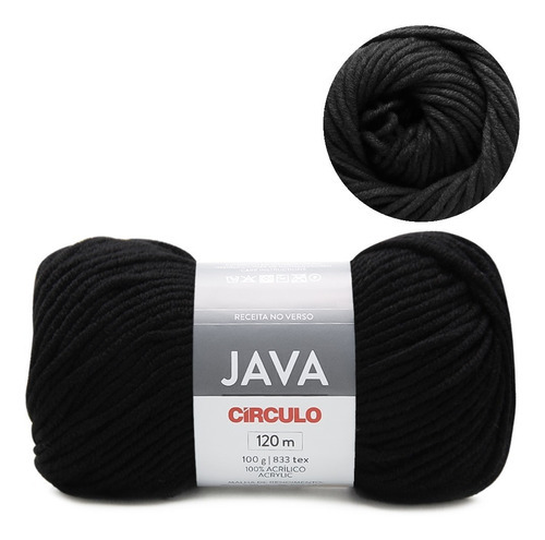 Fio Java Circulo 100g 120mts 100% Acrílico Tricô E Crochê Cor 8990 - PRETO