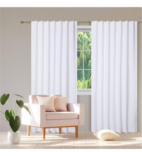 Conjunto De 2 Cortinas De Algodón Blanco, Cortinas De Algodó