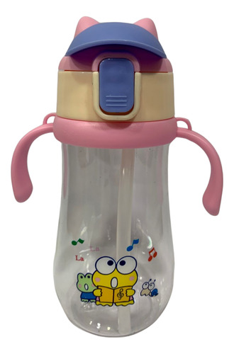 Vaso Plastico Con Pico De Silicona Botella Infantil Niños Rosa Animalitos