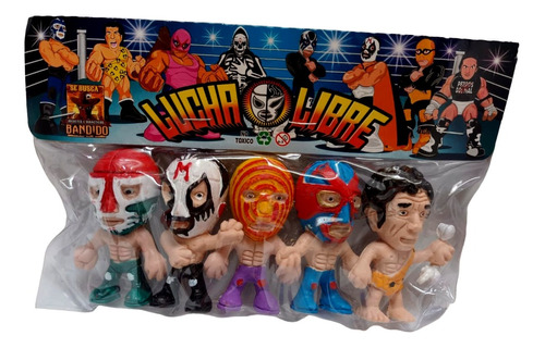 Paquete 5 Mini Luchadores Cabezones - Lucha Libre - Pack 01