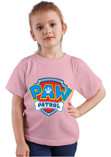 Polera Niños Paw Patrol Escudo Log Algodon Wiwi