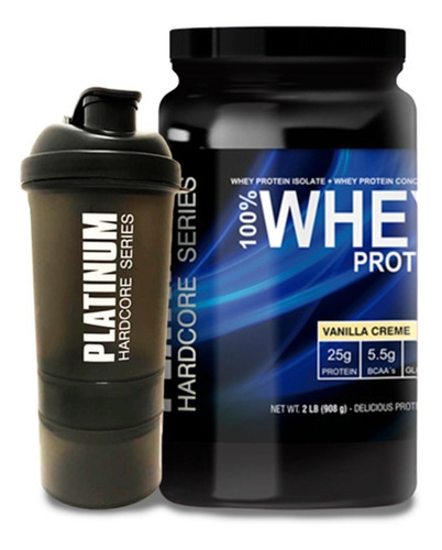 Whey Protein + Vaso - Proteína Platinum 2 Libras Con Bcaa Sabor Vainilla