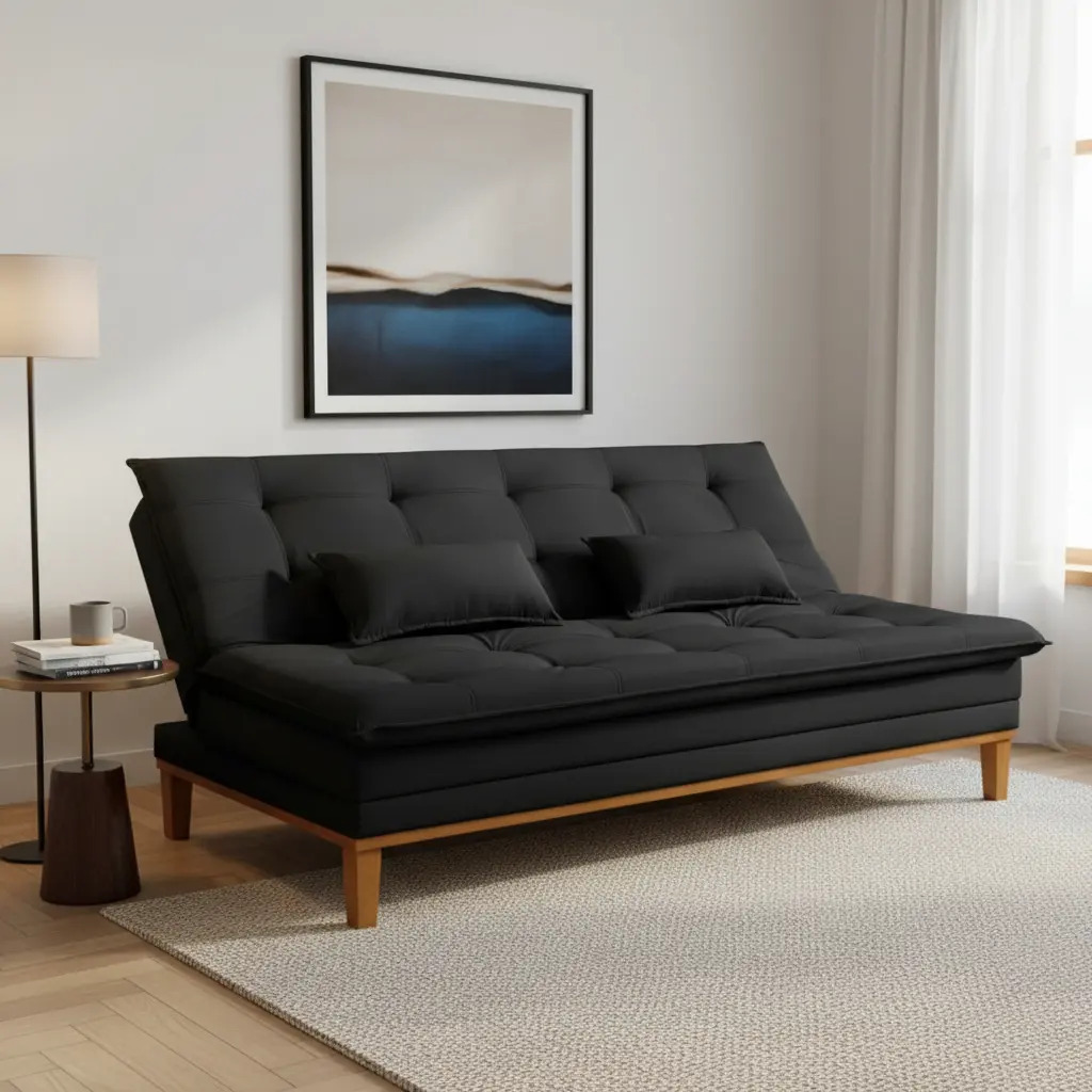 Sofa Cama 1 84 Preto Conforto Retrátil Moderno Reclinável Moderno Confortável Direto De Fabrica