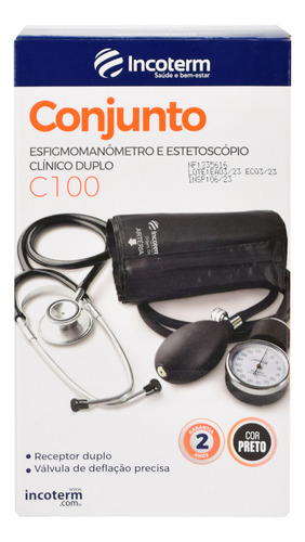 Esfigmomanometro E Estetoscopio Conjunto Incoterm C100 Preto