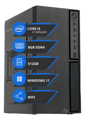 Pc Cpu I5 6ª Geração 3.2ghz 8gb Ram Ddr4 Ssd 512gb + Wifi