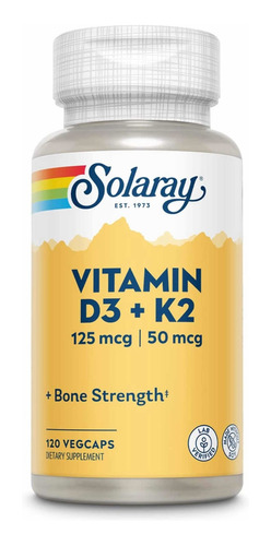 Solaray Vitamin D3 + K2 (120capsulas) Hecho En E.u. Sabor Sin sabor