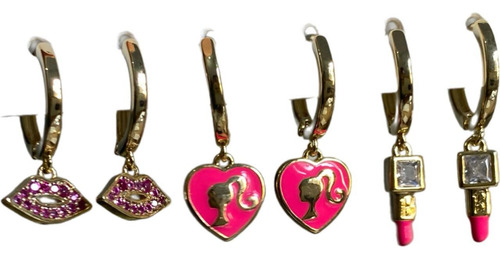 Set 6 Aretes Yakemiyou Barbie En Chapa De Oro 18k