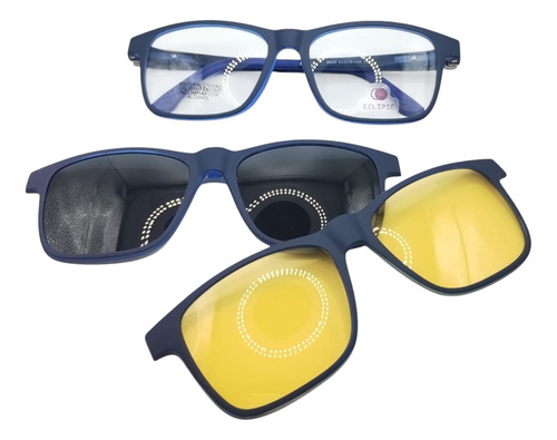 Armazón Anteojos Lentes Clip-on Polarizado 8829 Eclipse Azul Mate Col. 002