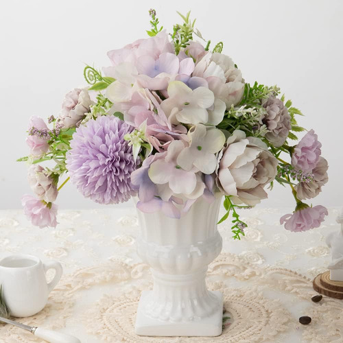 Flores Artificiales De Mesa Con Jarrón, Ramo De Hortensias D