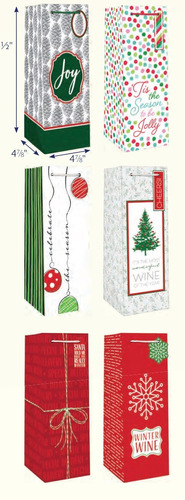 Paquete De Bolsas Navideñas Para Botellas Con 6 Piezas dibujos navideños