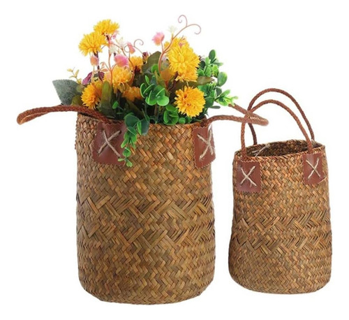 Cesta De Palha Tecida Em Palha Vaso De Flores Com Alças