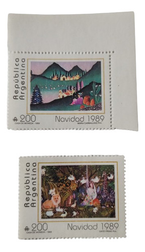 Dos Estampillas Argentina Navidad Año 1989