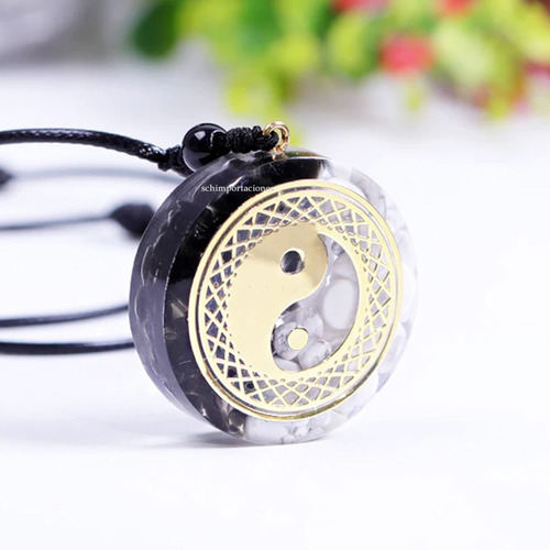 Obsidiana Negra + Cuarzo - Orgón - Colgante - Yin Yang Reiki
