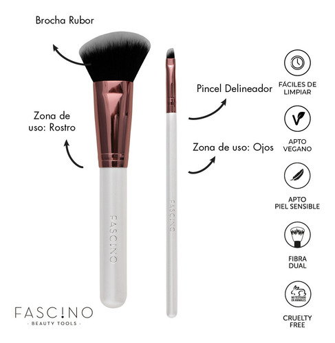 Imagen 5 de 12 de Set 18 Brochas Y Pinceles De Maquillaje Crueltyfree Fascino