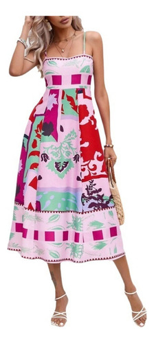 Vestido De Playa Con Estampado De Moda Con Tirantes