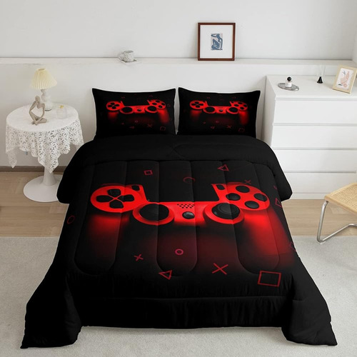 Niños Gamer Comforter Set Queen Size, Gamepad Bedding Set Ki