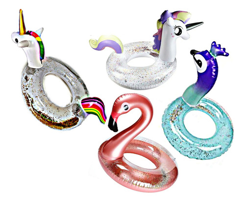 2 Salvavidas Inflable Unicornio Brillos Niños Alberca 70cms 