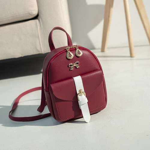 Minimochila De Piel Sintética Para Mujer, Color Burdeos
