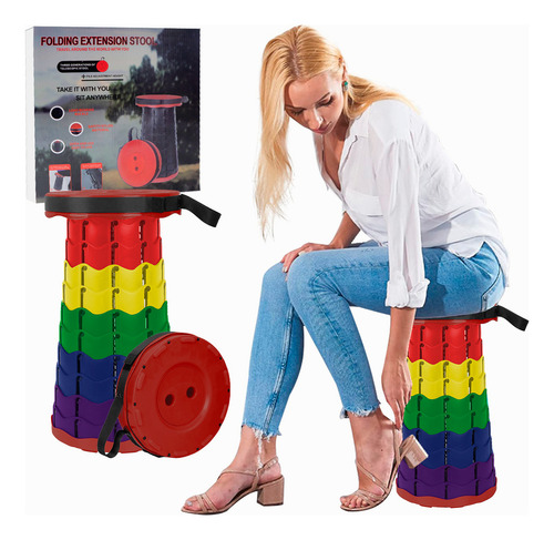 Slim Company Banco Retractil Plegable Portatil Con Correa Ajustable Soporta 130kg Taburete Plegable Para Camping, Ideal Para Fútbol, Picnic, Playa, Bbq, Pesca, Escalada Y Parque Color Rojo
