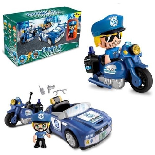 Pinypon Action Figura Policia + Moto + Auto Accesorios 