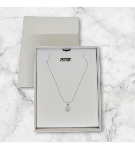Conjunto Dije Medalla Chica San Benito Cadena Plata 925 Cola De Ratón 40cm