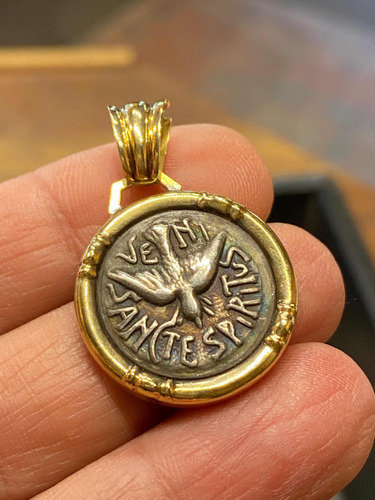 Luli Medalla Espíritu Santo Plata 925 Y Oro 18k Unisex -2cm