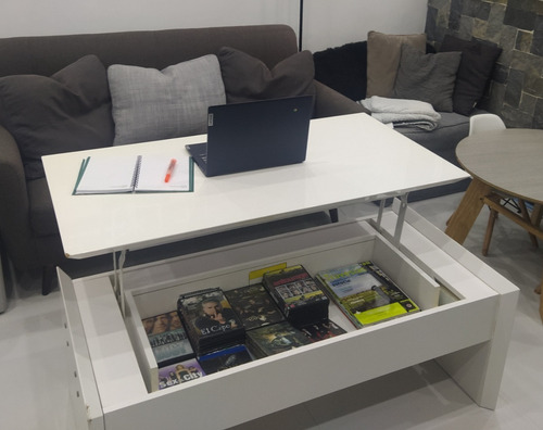 Mesa De Centro Plegable Multifuncional Moderna, Blanca Usada (Usado)