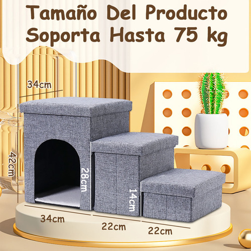 Escaleras para Perros Gatos De 3 Peldaños Escalera Plegable Para Mascotas con Cajas de Almacenamiento, Escalera Desmontable con Condominio Felpa Adecuado para Mascotas con Movilidad Reducida o Pequeña