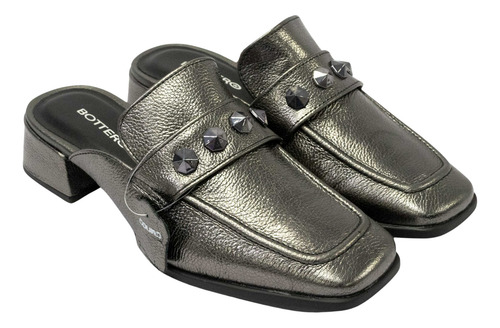 Mule Bottero 354208 Mariane Couro Metalizado Roma Onix