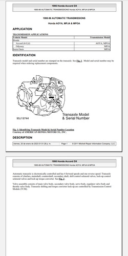 Manual Para Transmisión Automática De Honda Accord 1995 (Usado)