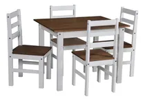 Comprar Juego De Comedor Mesa + 4 Sillas En Madera Blanco Y Castaño Color Blanco - Castaño Diseño De La Tela De Las Sillas Liso