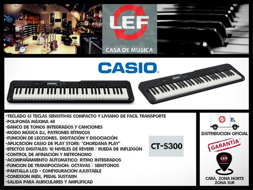 Imagen 3 de 10 de Teclado Casio Cts300 61 Teclas Sens. +funda +pie +fuente