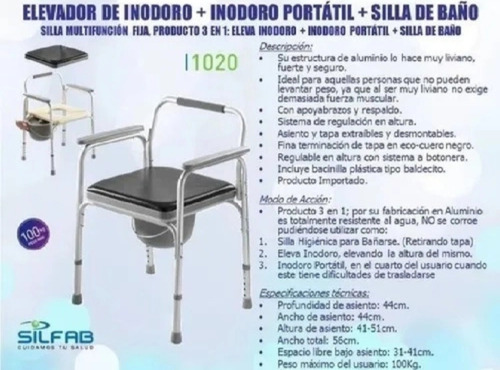 Silla Ducha, Eleva Inodoro, Portatil, Silfab I1020 3 En 1