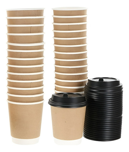 X50 Vaso Cafe Kraft Vasos Desechables Doble Pared C/tapa 8oz Color Marrón claro / vaso kraft doble pared 8oz