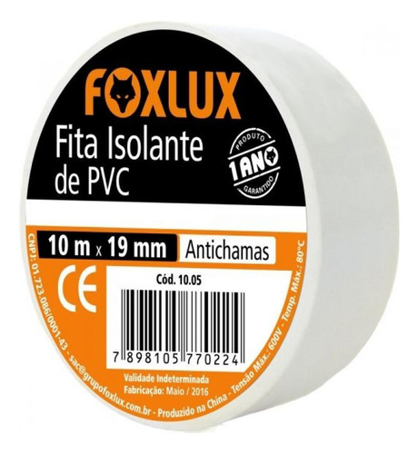 Fita Isolante 18mm X 10mt Branca Foxlux 10.05
