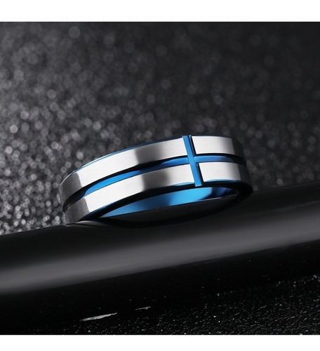Imagen 6 de 8 de Anillo Caballero Acero Pavonado Azul - 839