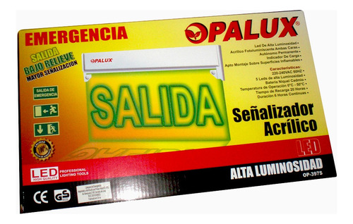Letrero Señalizador Acrilico Led Salida Op-397 Opalux Reliev