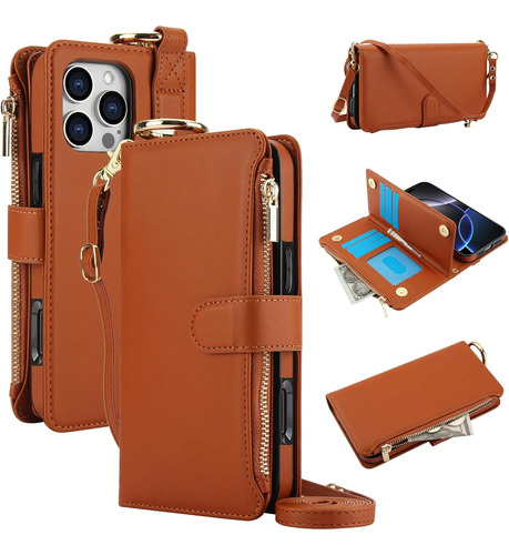 Funda Tipo Cartera Para iPhone 16 Pro [tarjetero Rfid 6, 3 Carteras Para Efectivo] + [soporte Para Correa De Muñeca]