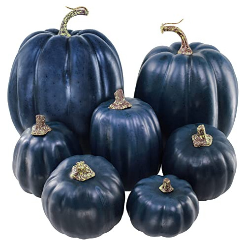 7 Piezas De Calabazas Artificiales Azul Marino De Tamaã...