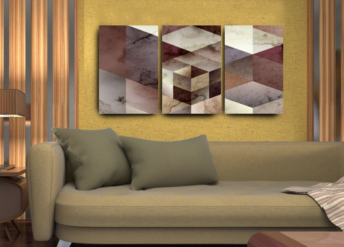 Imagem 2 de 5 de Kit 3 Quadros Abstrato Geométrico 60x40 Para Sala Quarto R11