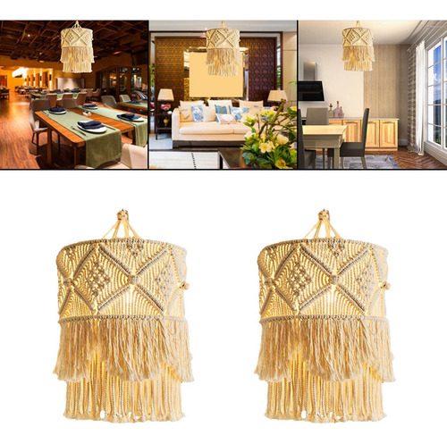 2x Cubierta De Lámpara Colgante Tejida De Macramé, Estilo