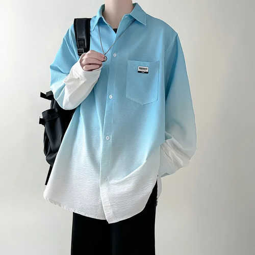 Camisa De Manga Larga Degradada, Corte Holgado Casual Para H