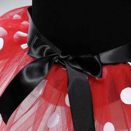 Imagem 8 de 9 de Vestido Infantil Minnie Luxo Com Arco Saia Voal E Laço Cetim