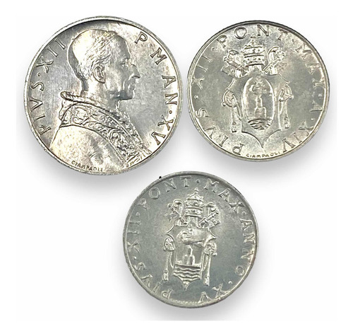 Wow Set 3 Monedas Antiguas Del Vaticano Papa Pío Xii (Usado)