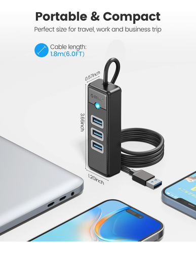 Adaptador Usb 3.0 A Ethernet Hub Orico 4 En 1 Con Cable De 6
