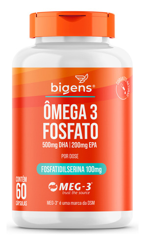 Ômega 3 Fosfato: 500mg Dha + 200mg Epa + 100mg de Fosfatidilserina | Meg-3® | Cérebro E Memória | 60 Cáps - Bigens