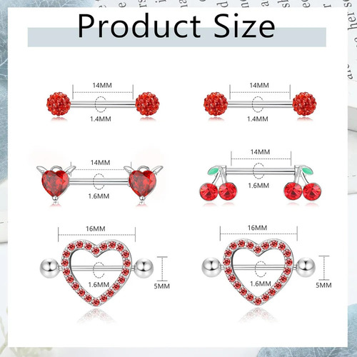 4 Pares De Piercings Con Forma De Corazón Y Barra Para Pezon
