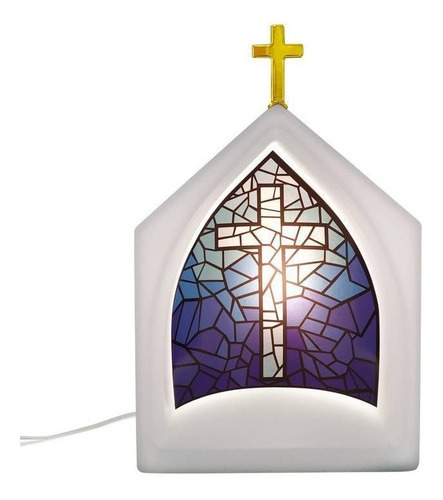 Capela Oratória Luminária Religiosa Vitral Azul Altar Decor